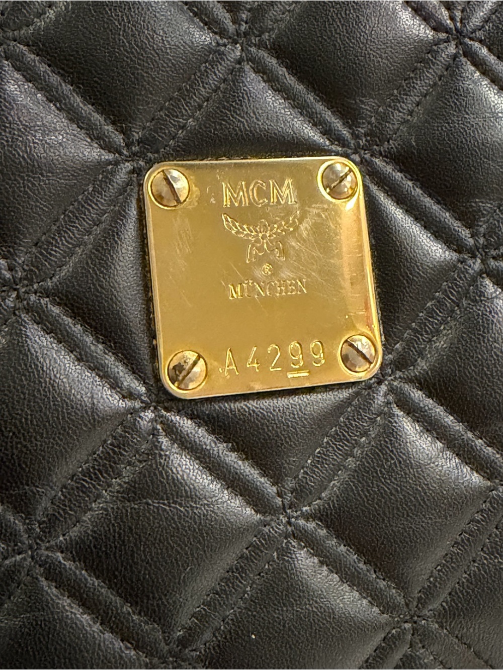 MCM EUC Black Quilted Leather Shoulder Bag with Gold Accents A4299 - Picture 8 of 16
